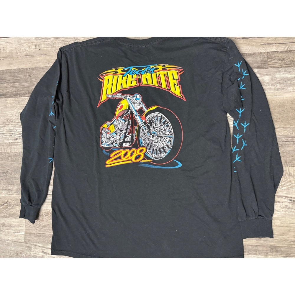 Ted's Bike Nite 2008 Long Sleeve Graphic T-Shirt Mens XL Black MotorcycleChopper
